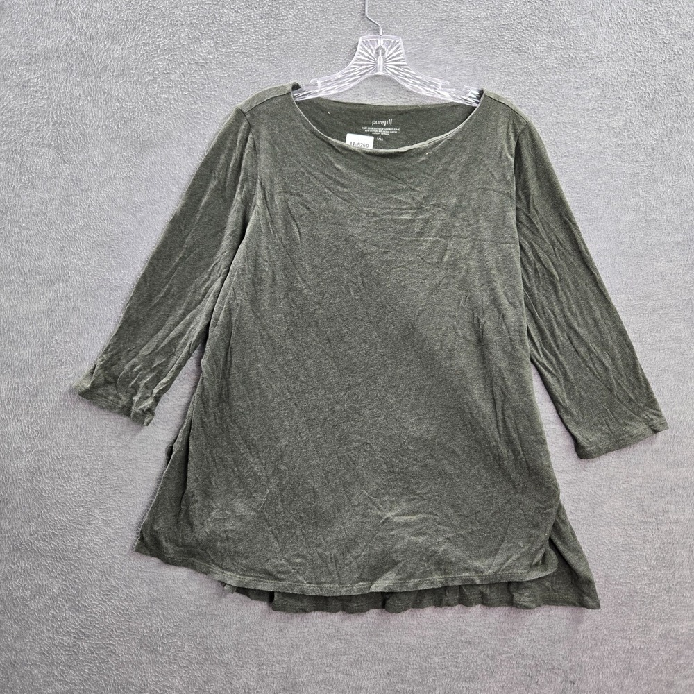 J Jill Women Top Large Tall Green Shirt Pure Jill Boat Neck Layered Tunic Shirt
